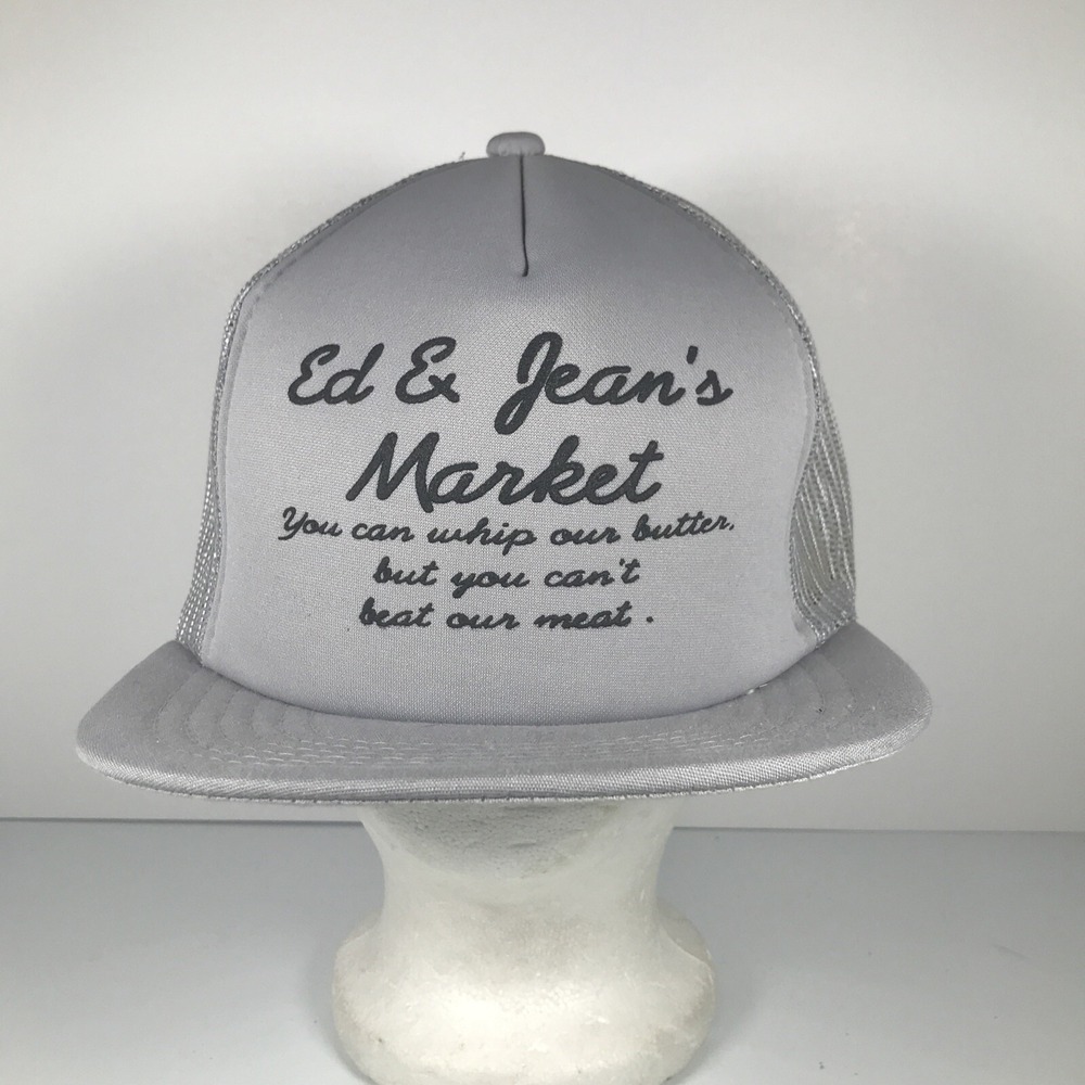Vintage Snapback Ed And Jeans Market Trucker Hat Port Byron NY‎ Mesh Advertising